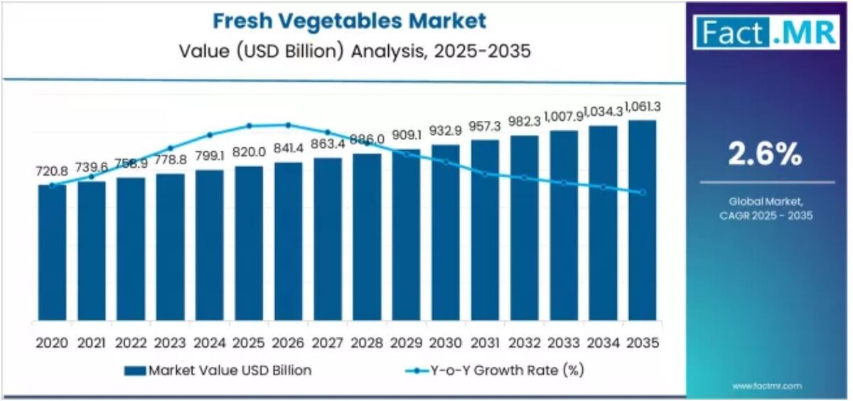 ارزش ۸۲۰میلیارد دلاری بازارجهانی سبزیجات تازه؛ آسیا و اقیانوسیه بازار را رهبری می‌کند