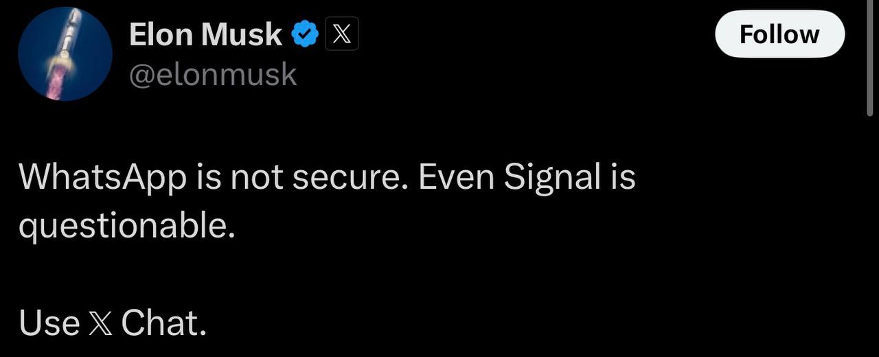 ایلان ماسک: واتساپ امن نیست / مالک تلگرام: واتساپ جاسوسافزار است! ایلان ماسک: واتساپ امن نیست / مالک تلگرام: واتساپ جاسوسافزار است!